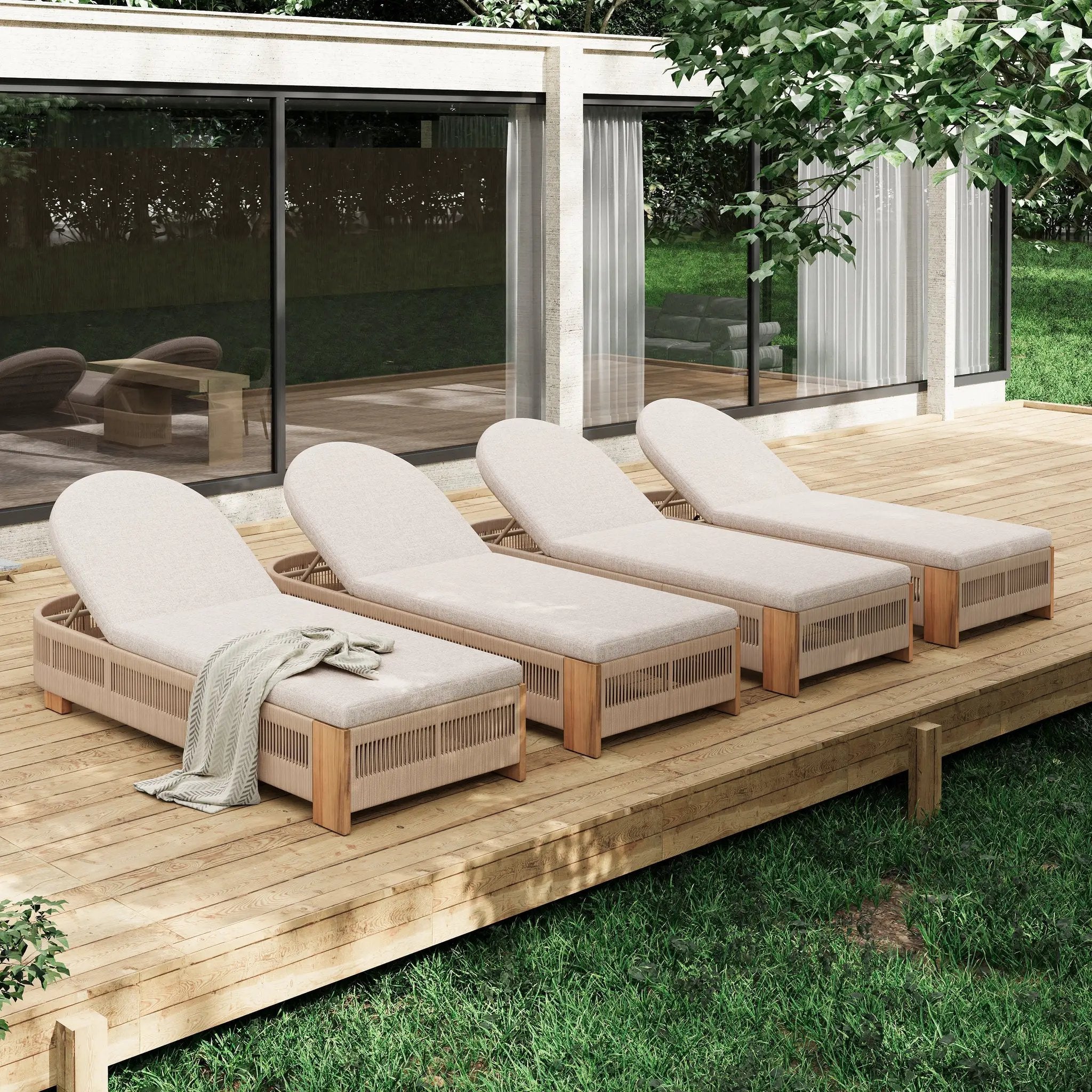 Outdoor Chaise Lounge Chair, Acacia Wood with Adjustable Backrest and Cushion by HouseOfZazla