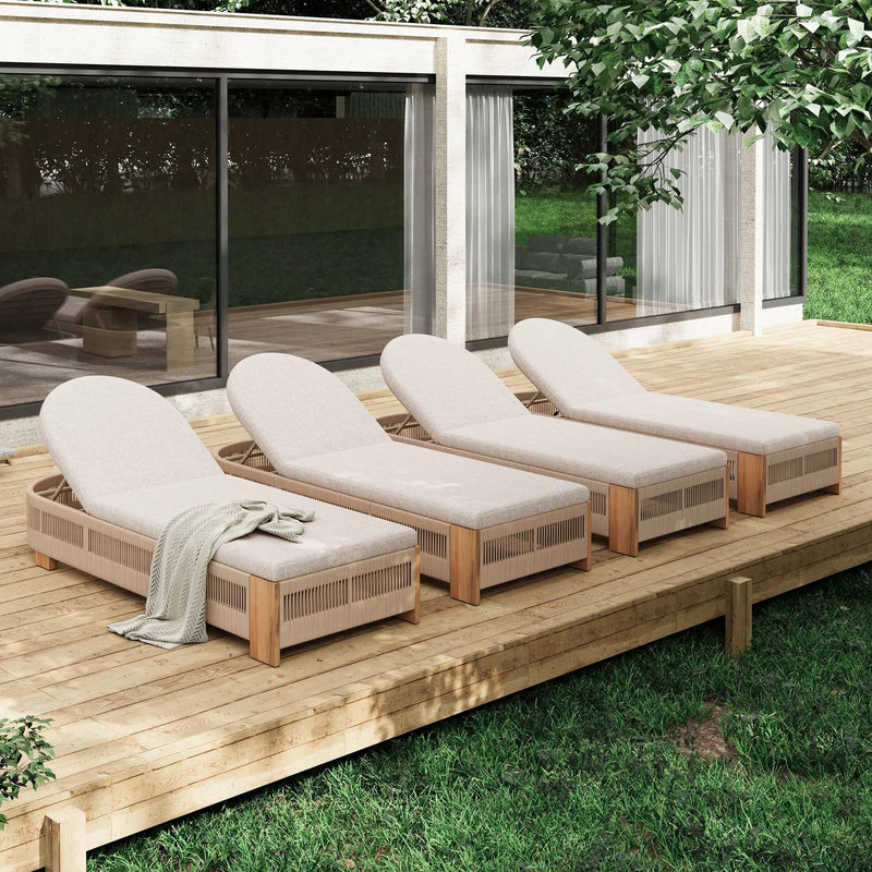 Outdoor Chaise Lounge Chair, Acacia Wood with Adjustable Backrest and Cushion by HouseOfZazla