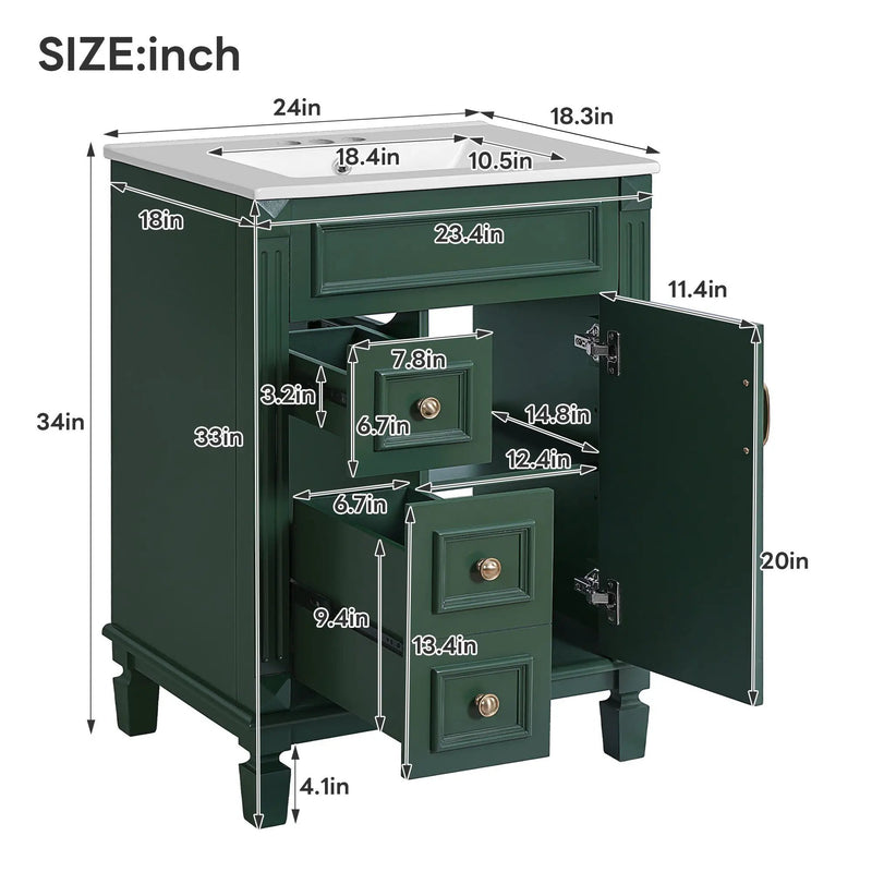 Bathroom Vanity With Sink, Compact Cabinet & 2 Drawers And Adjustable Shelf by Unique Piece Furniture