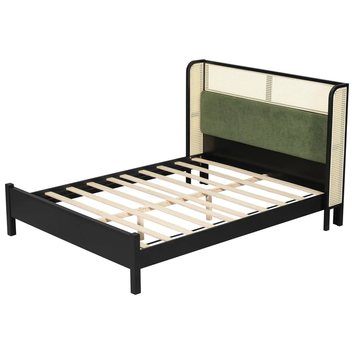 Queen Size Bed Frame with Plush Green Upholstered Headboard by HouseOfZazla