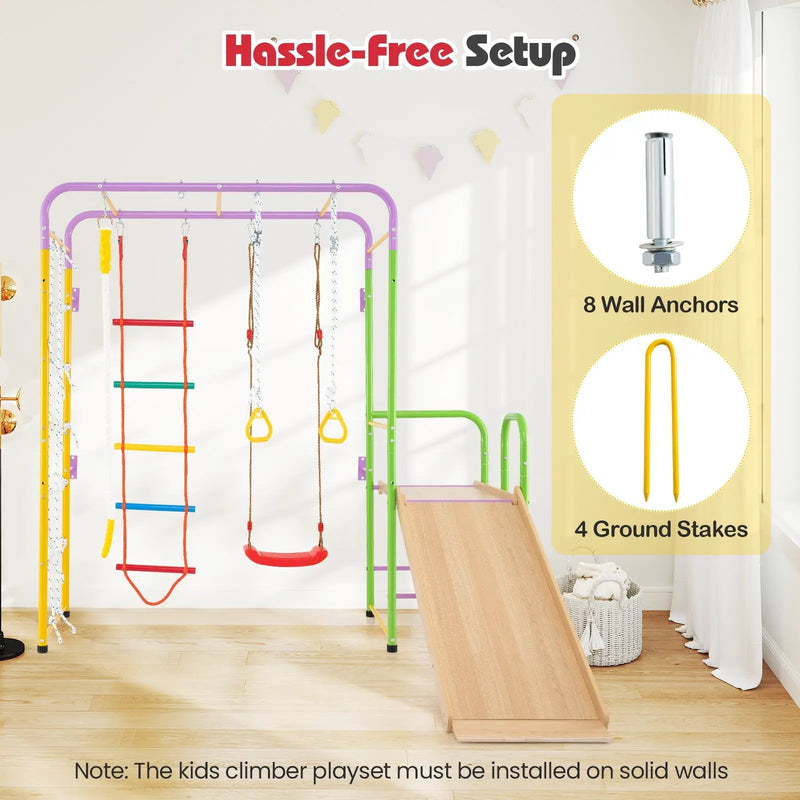 Metal Indoor Jungle Gym 8-in-1 Climbing Playset with Monkey Bars-Multicolor by DirectDeals