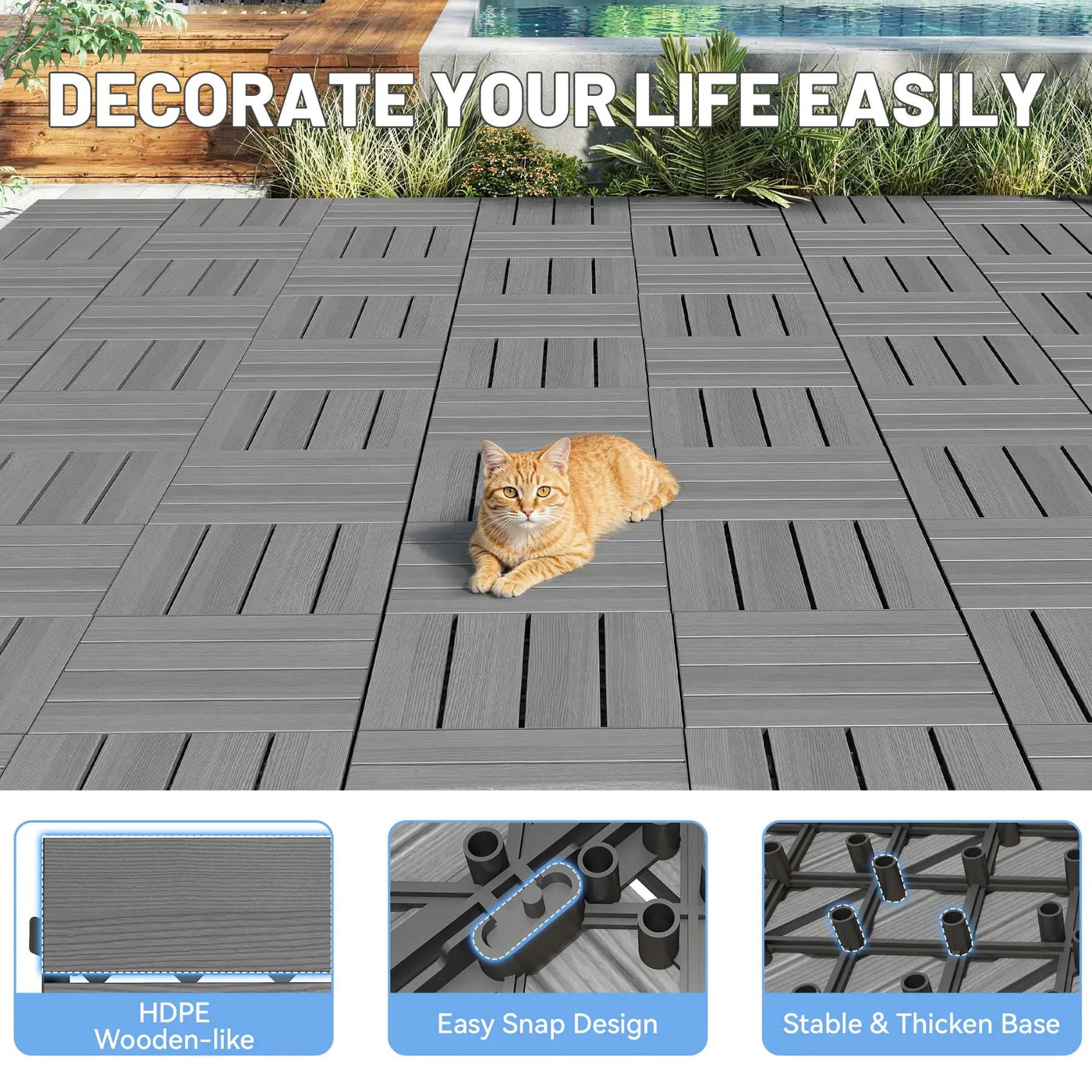 9 Pcs Interlocking Deck Tiles, 12" x 12" HDPE Outdoor Flooring by HouseOfZazla
