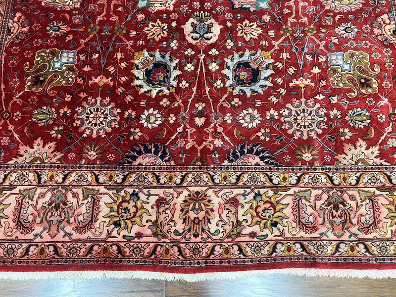 Persian Tabriz Rug 10x12, Floral Allover, Handmade Vintage Wool Carpet, Red and Cream by Jewel Rugs
