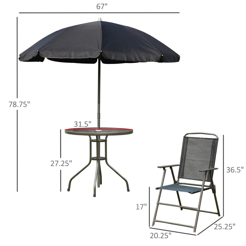 Outsunny - Patio Dining Set With Table Umbrella, Folding Chairs And Dining Table, Outdoor Patio Furniture Set by HouseOfZazla