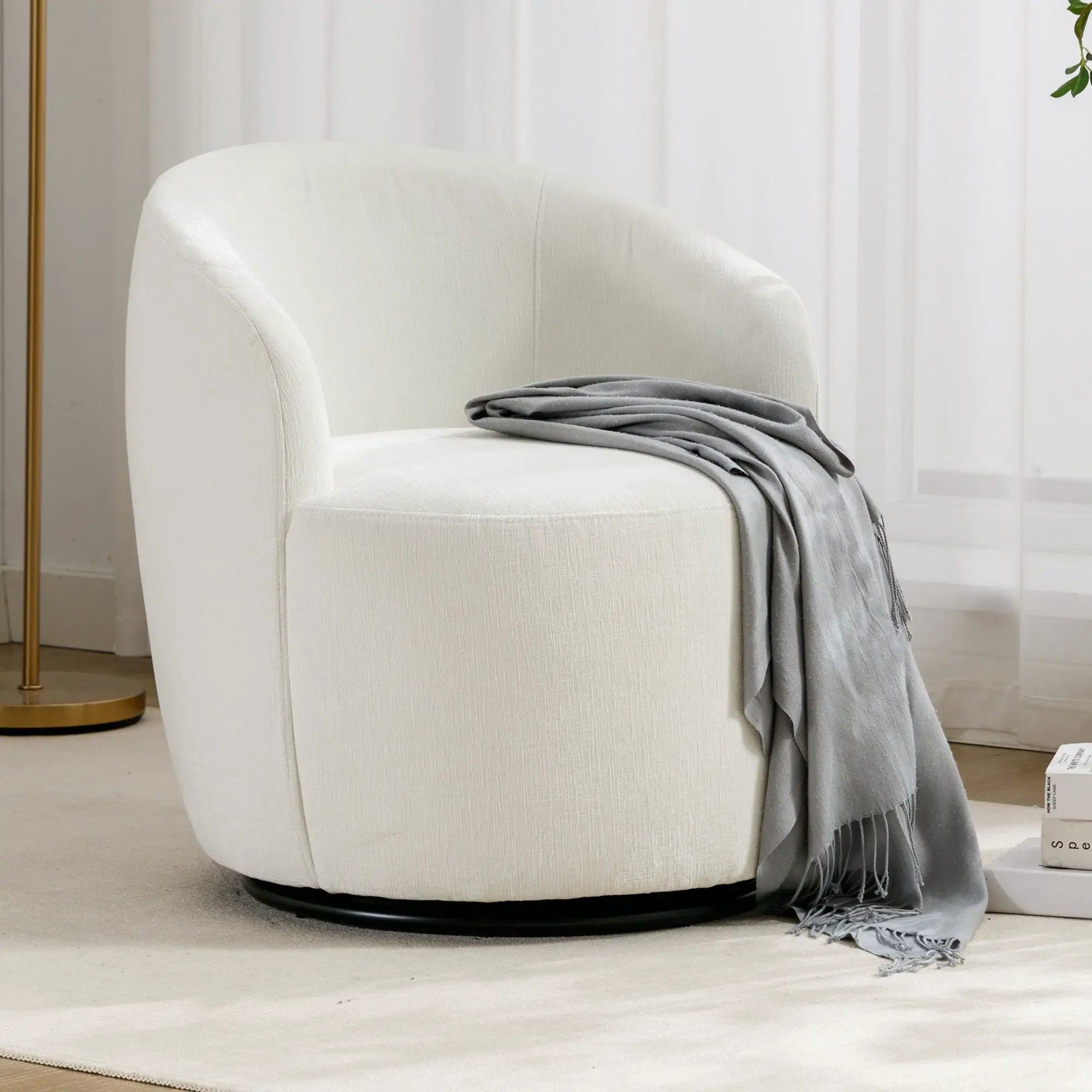 Fabric Swivel Accent Armchair Barrel Chair With Powder Coating Metal Ring by HouseOfZazla