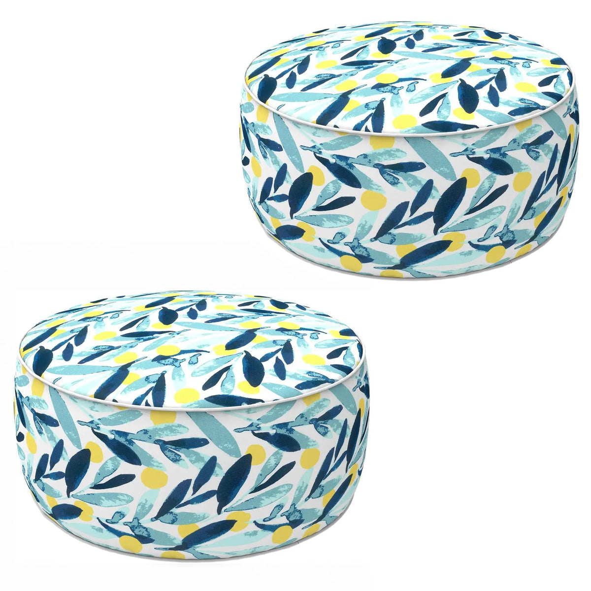 2 Pack Outdoor Inflatable Ottoman 21"x21"x9" - Coastal Leaves