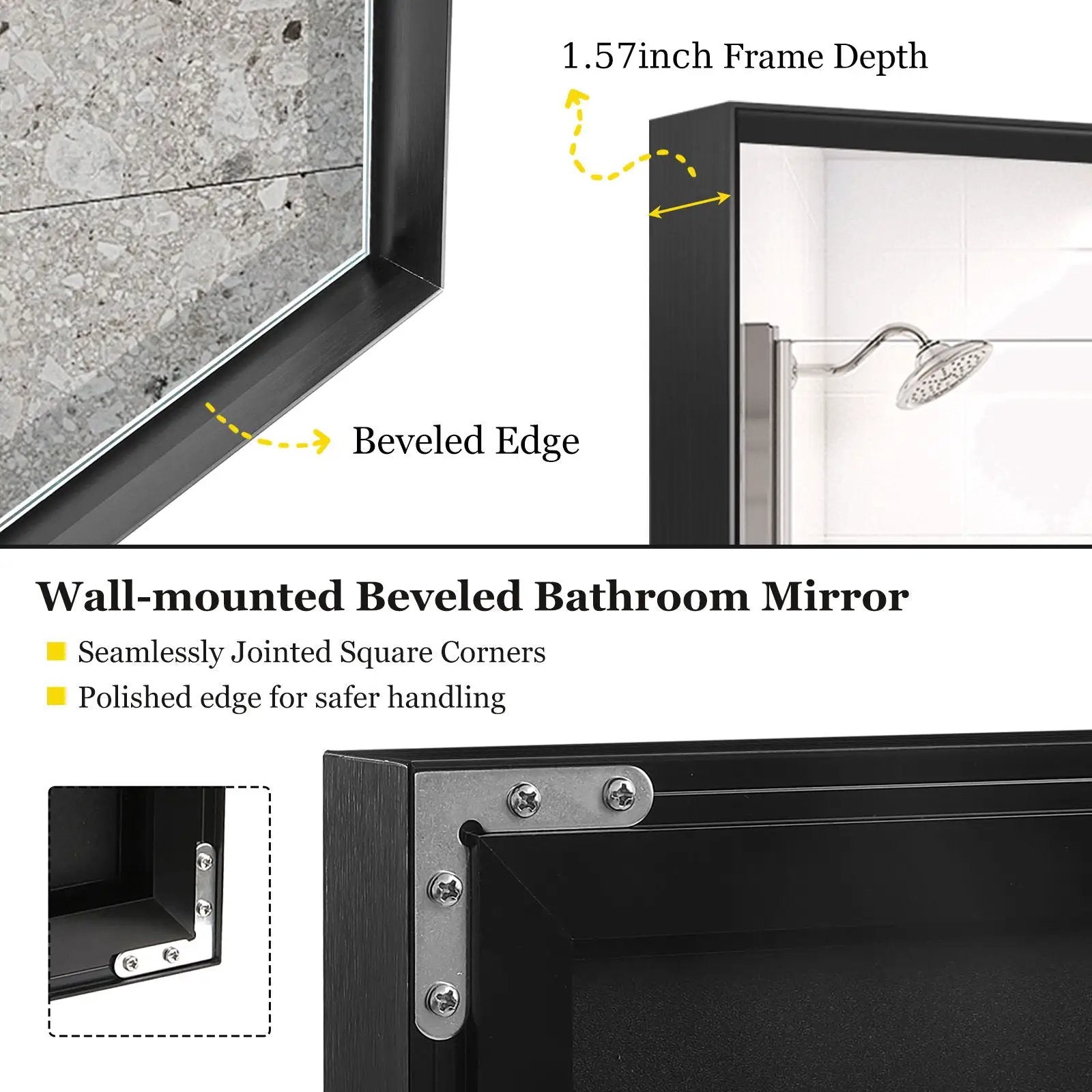 Rectangular Bathroom Mirror Square Angle Metal Frame Wall Mounted Hanging Plates Wall Mount Mirror For Bathroom (Horizontal & Vertical) by HouseOfZazla