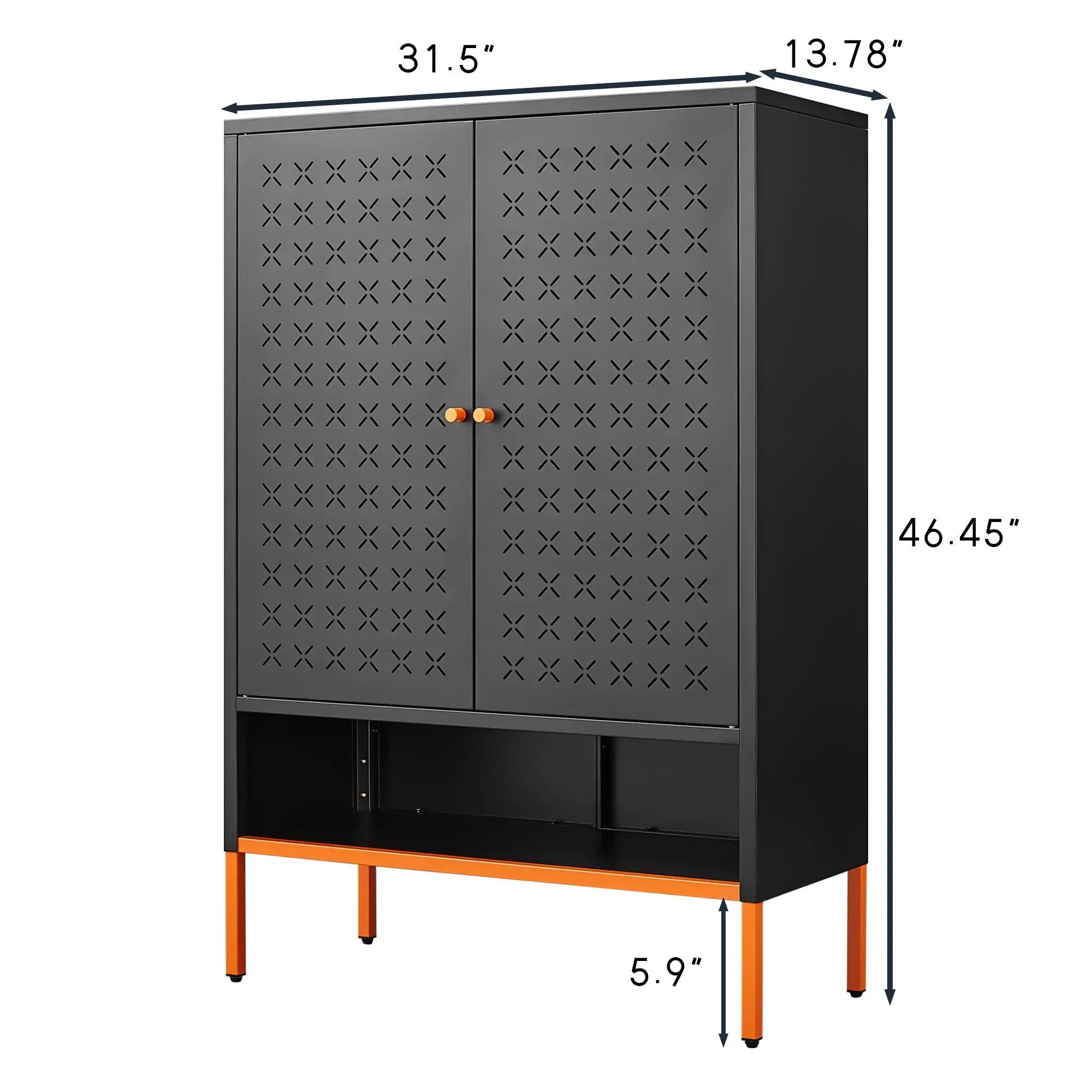 Grid Double Door Shoe Cabinet With Adjustable Compartments And Moisture-Proof Design In Metal by Unique Piece Furniture