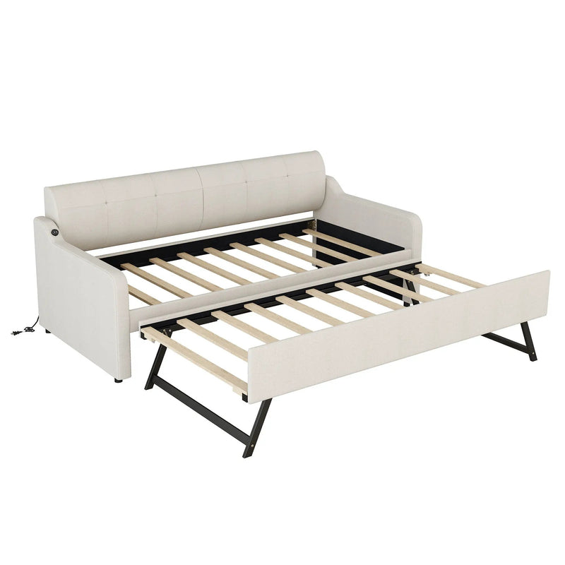 Upholstered Daybed With Trundle And USB Charging