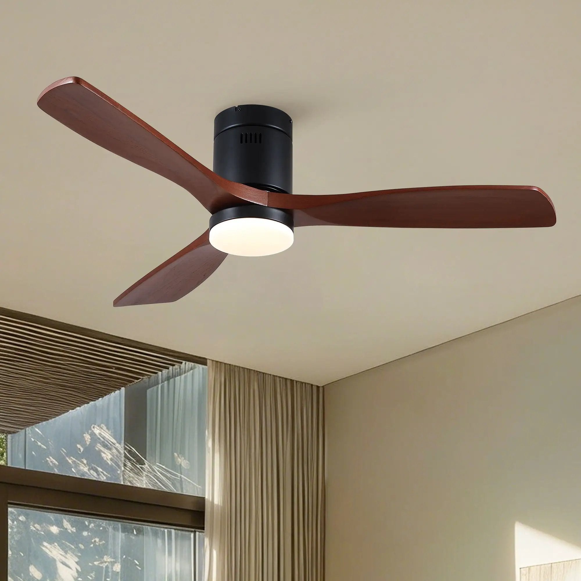 Low Profile Flush Mount Intergrated LED Ceiling Fan With Light And Silent Reversible Motor by HouseOfZazla
