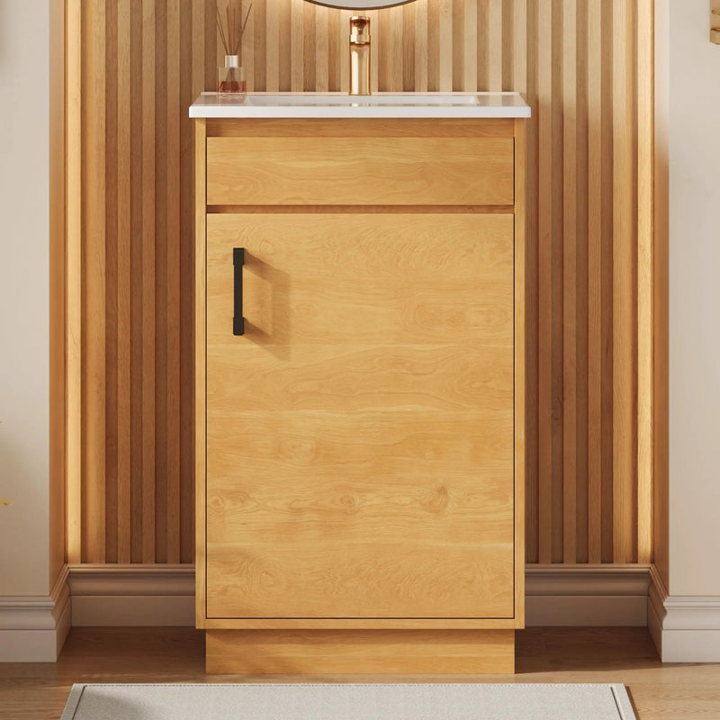 Bathroom Vanity With Sink, Single Cabinet, Natural Wood by HouseOfZazla