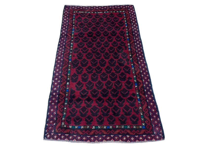 2' 8" X 4' 6" Vintage Handmade Tribal Wool Rug Balouchi Rug Afghan Rug Red Blue by Jewel Rugs