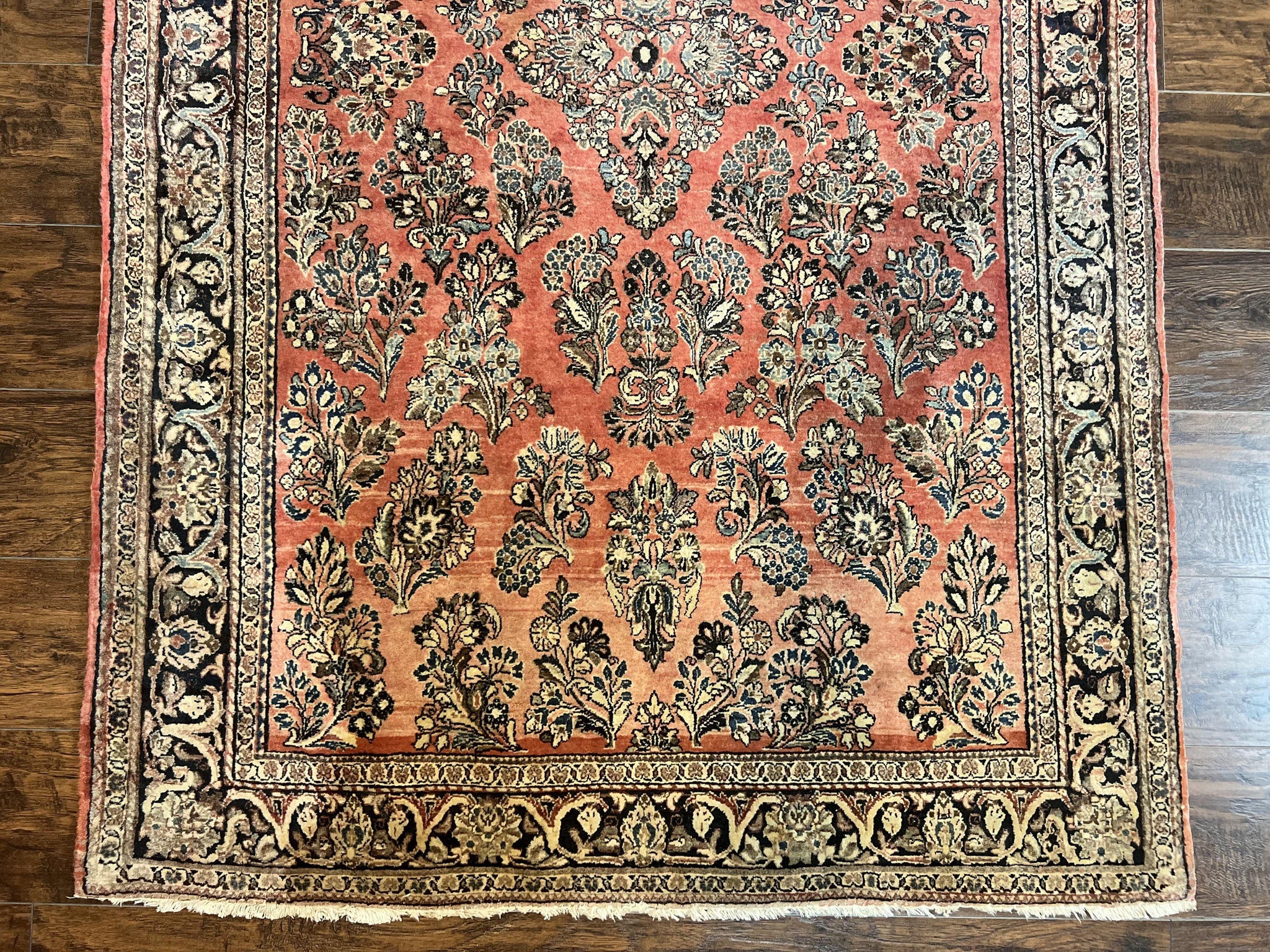 Antique Persian Sarouk Rug 4x7, Hand Knotted Wool Red Persian Carpet, Floral, Fine 300 KPSI by Jewel Rugs