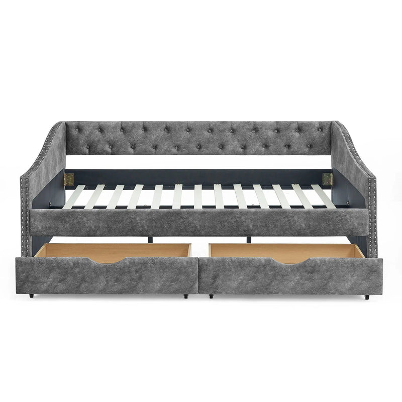 Upholstered Tufted Daybed With Drawers, Waved Arms by Unique Piece Furniture