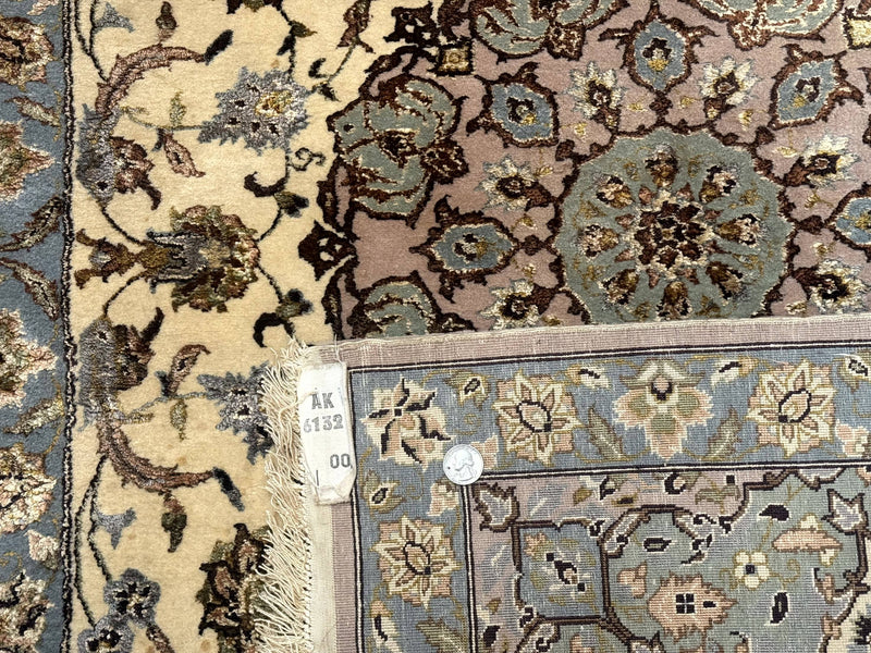 Persian Isfahan Rug 3x5, Fine 310 KPSI, Kork Wool Silk Foundation, Cream & Light Green by Jewel Rugs