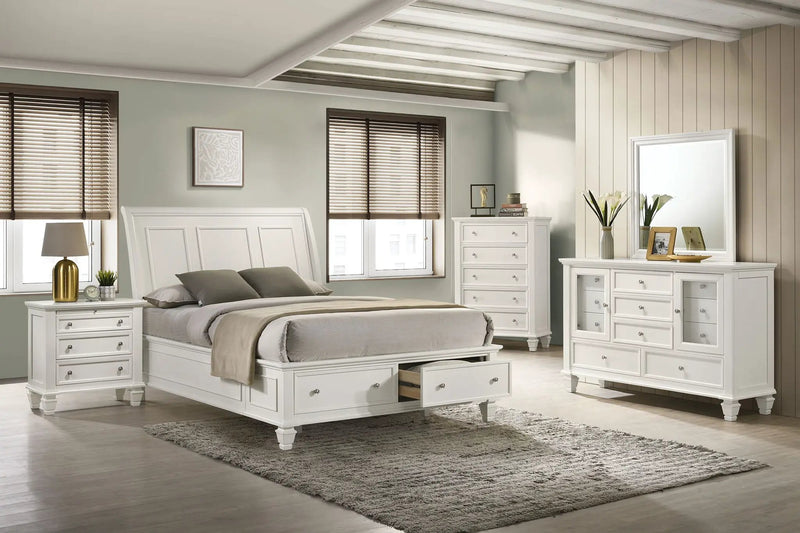 Sandy Beach Wood Queen Storage Panel Bed Cream White by Unique Piece Furniture