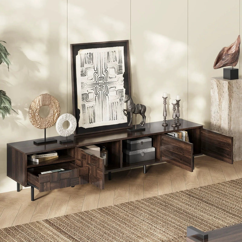 78" TV Stand With Storage Cabinets For Living Room - Walnut by Unique Piece Furniture