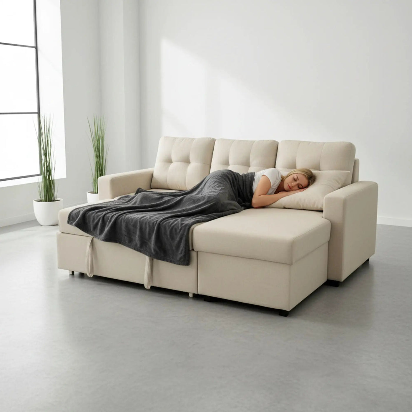Convertible L Shaped Sectional Sleeper Sofa Bed, Saving Pull Out Couch by Unique Piece Furniture