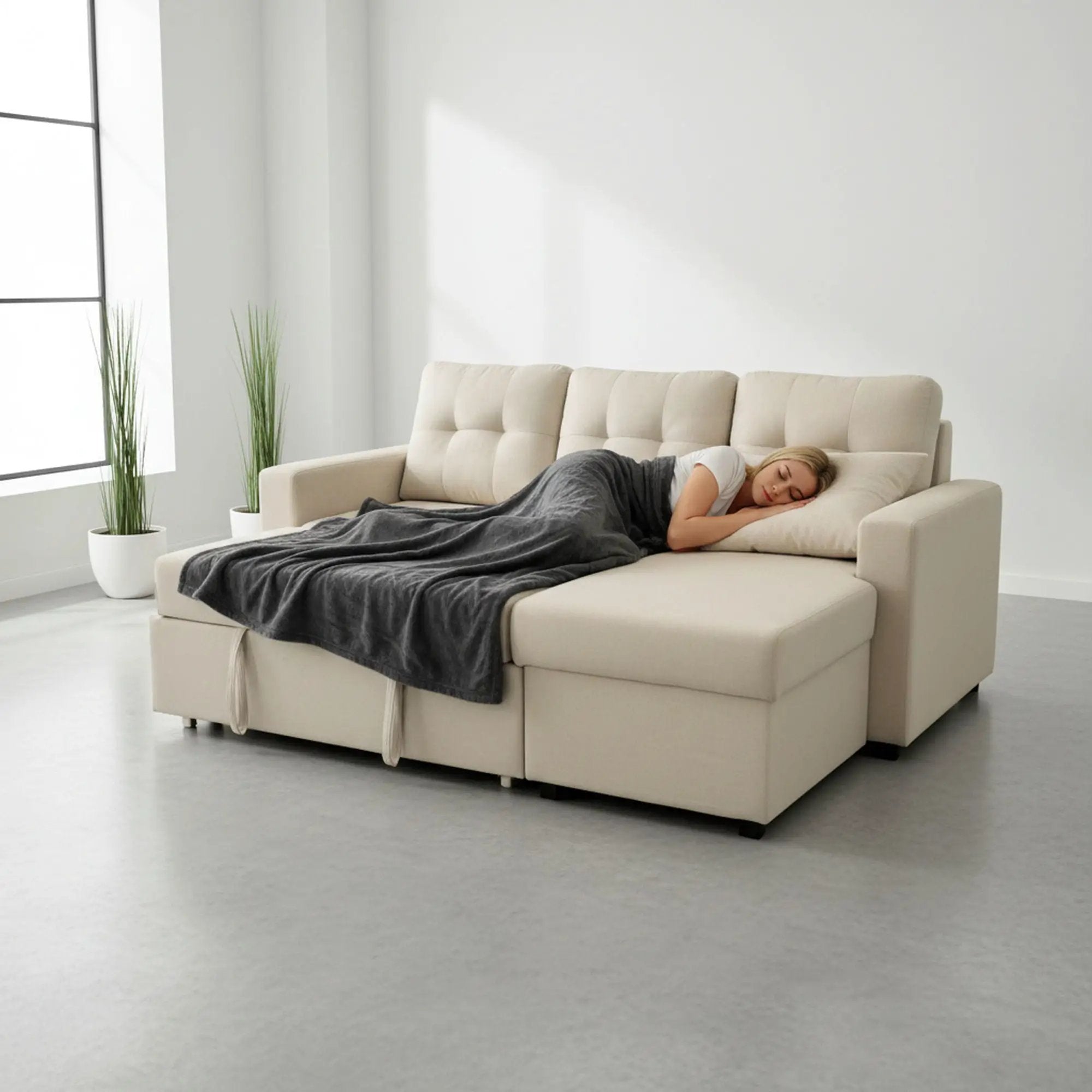 Convertible L Shaped Sectional Sleeper Sofa Bed, Saving Pull Out Couch by Unique Piece Furniture