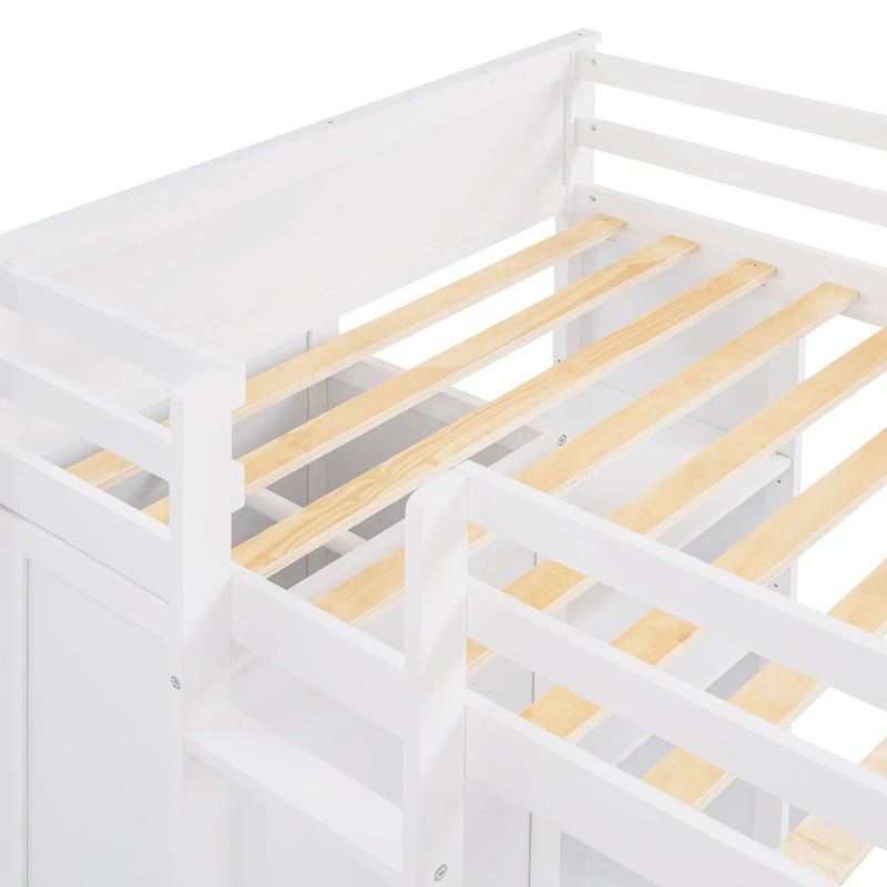 Loft Bed With A Stand Alone Bed, Shelves, Desk, And Wardrobe by HouseOfZazla