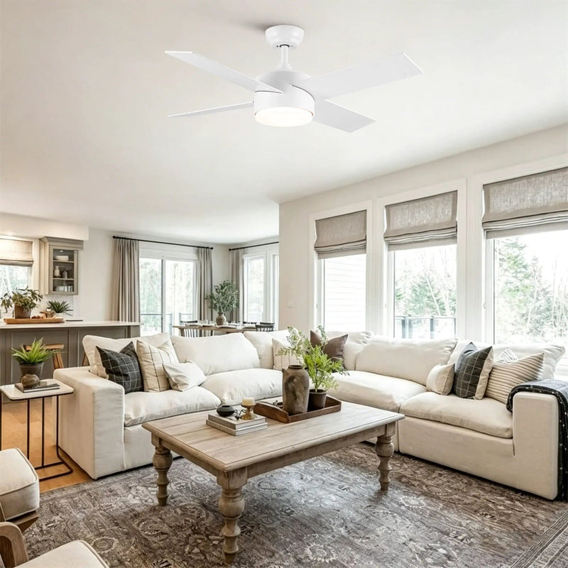 Ceiling Fan With Remote Control, Reversible DC Motor, 6 Speeds, 3 Dimmable LED, Quiet Timer For Indoor - White by Unique Piece Furniture