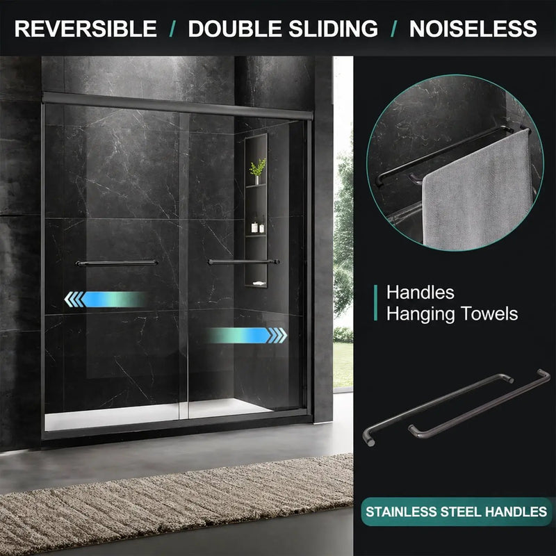 60" W x 74" H Door Sliding Frameless Shower Door with 6mm Tempered Glass LYM-02 Mat by HouseOfZazla