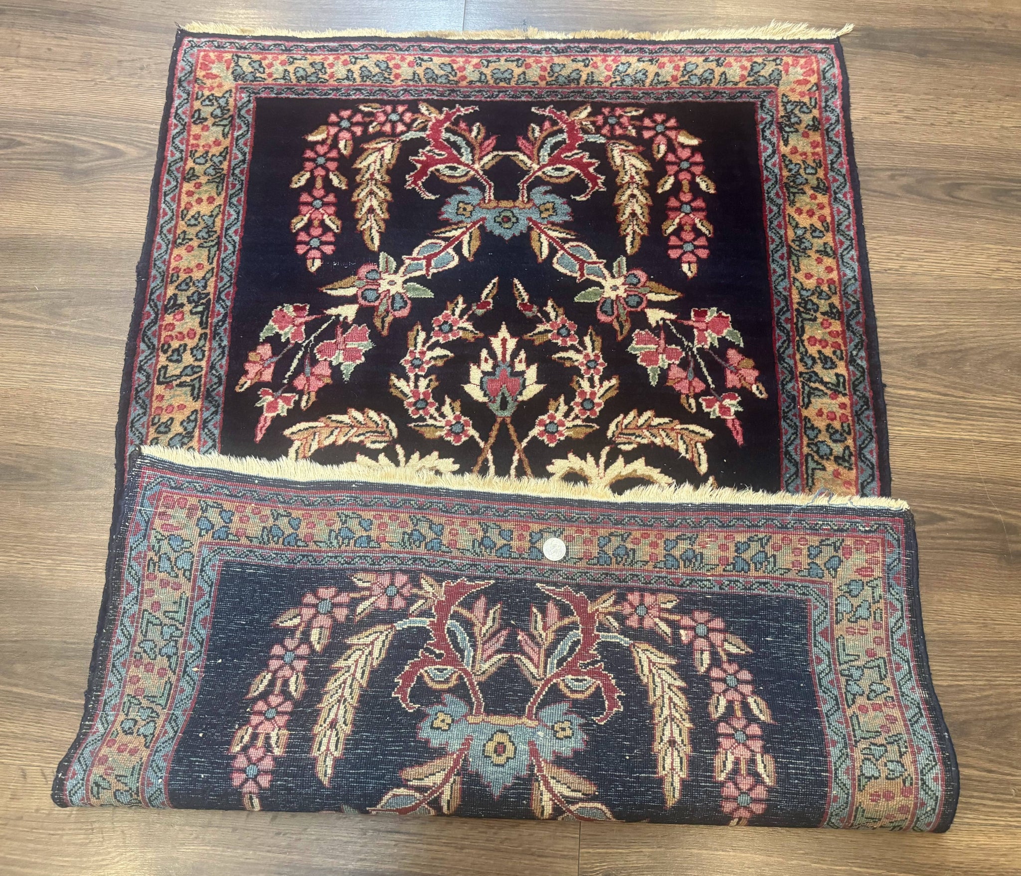 Antique Persian Kerman Rug 2.8 x 4, Navy Blue, Floral by Jewel Rugs