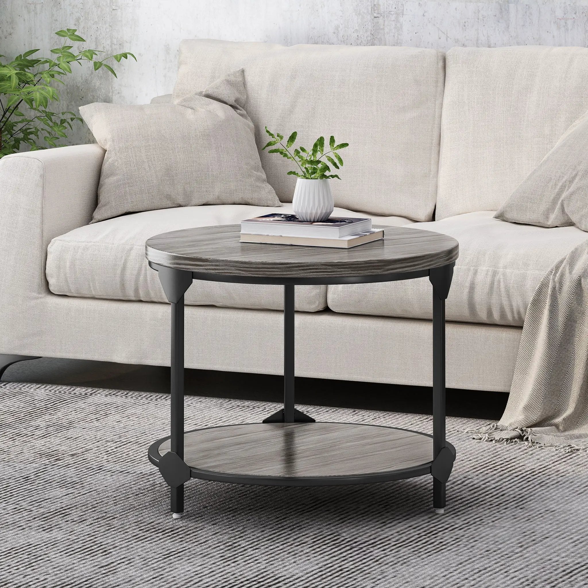 Coffee Table With Wood Patterned Tabletop And Iron Frame - Gray by HouseOfZazla