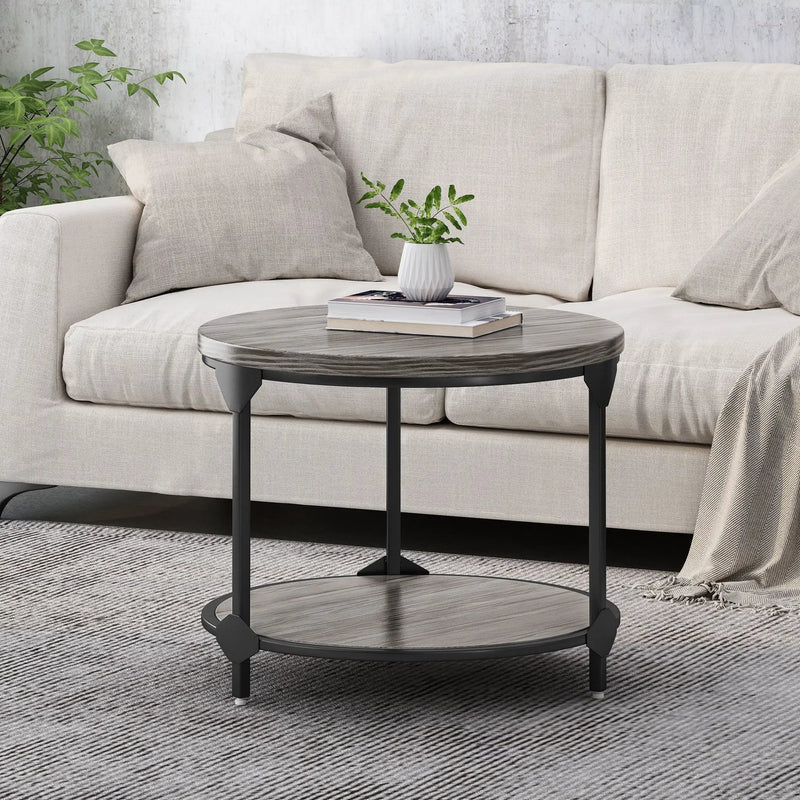Coffee Table With Wood Patterned Tabletop And Iron Frame - Gray by HouseOfZazla