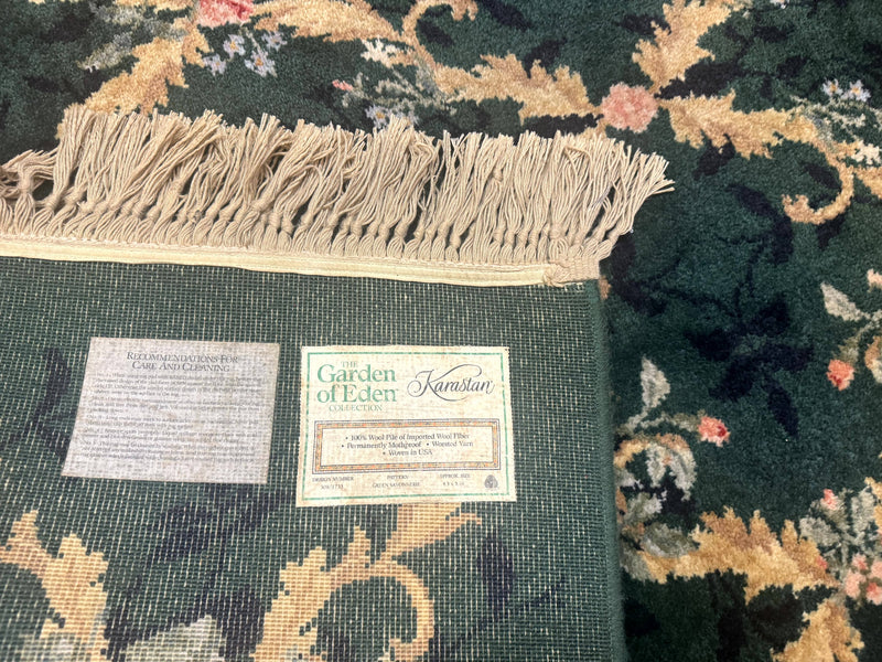 Karastan Garden of Eden Rug 4x6, Green Savonnerie 509/1733, Original Discontinued Vintage Karastan Carpet by Jewel Rugs