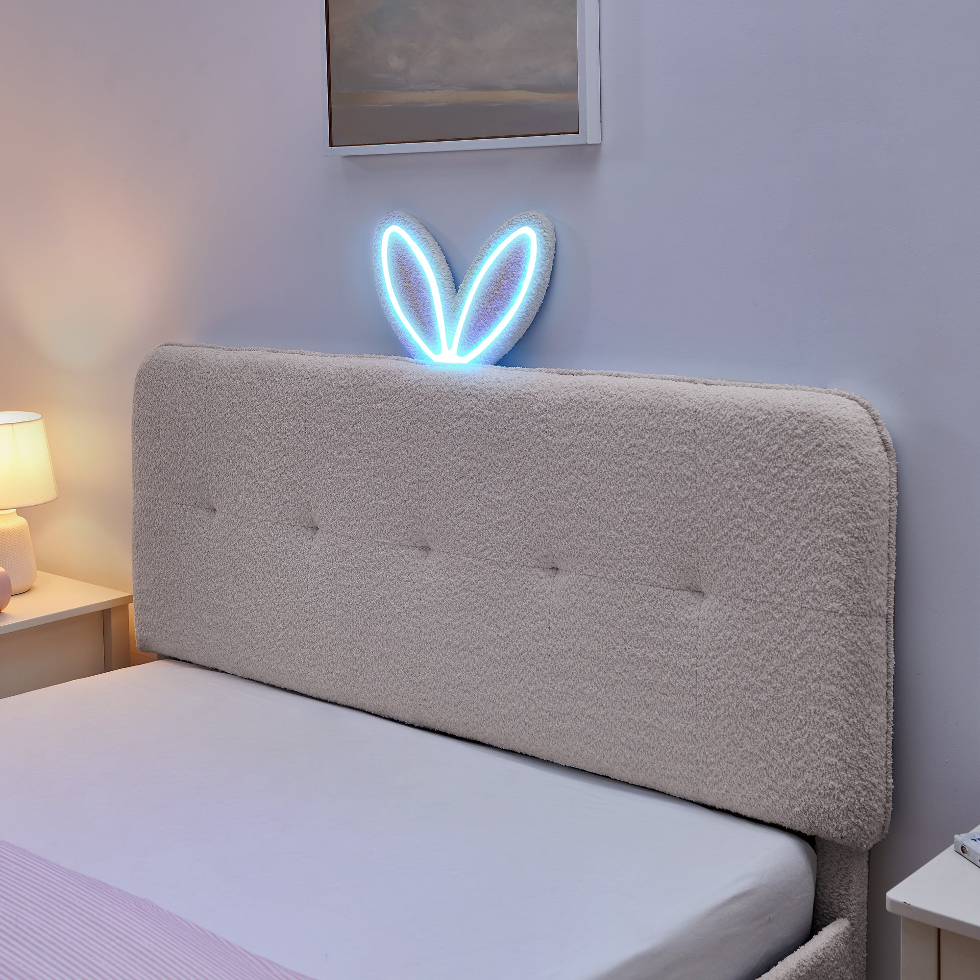 Queen Size Kids Upholstered Bed with Rabbit Ear Headboard & Storage by HouseOfZazla