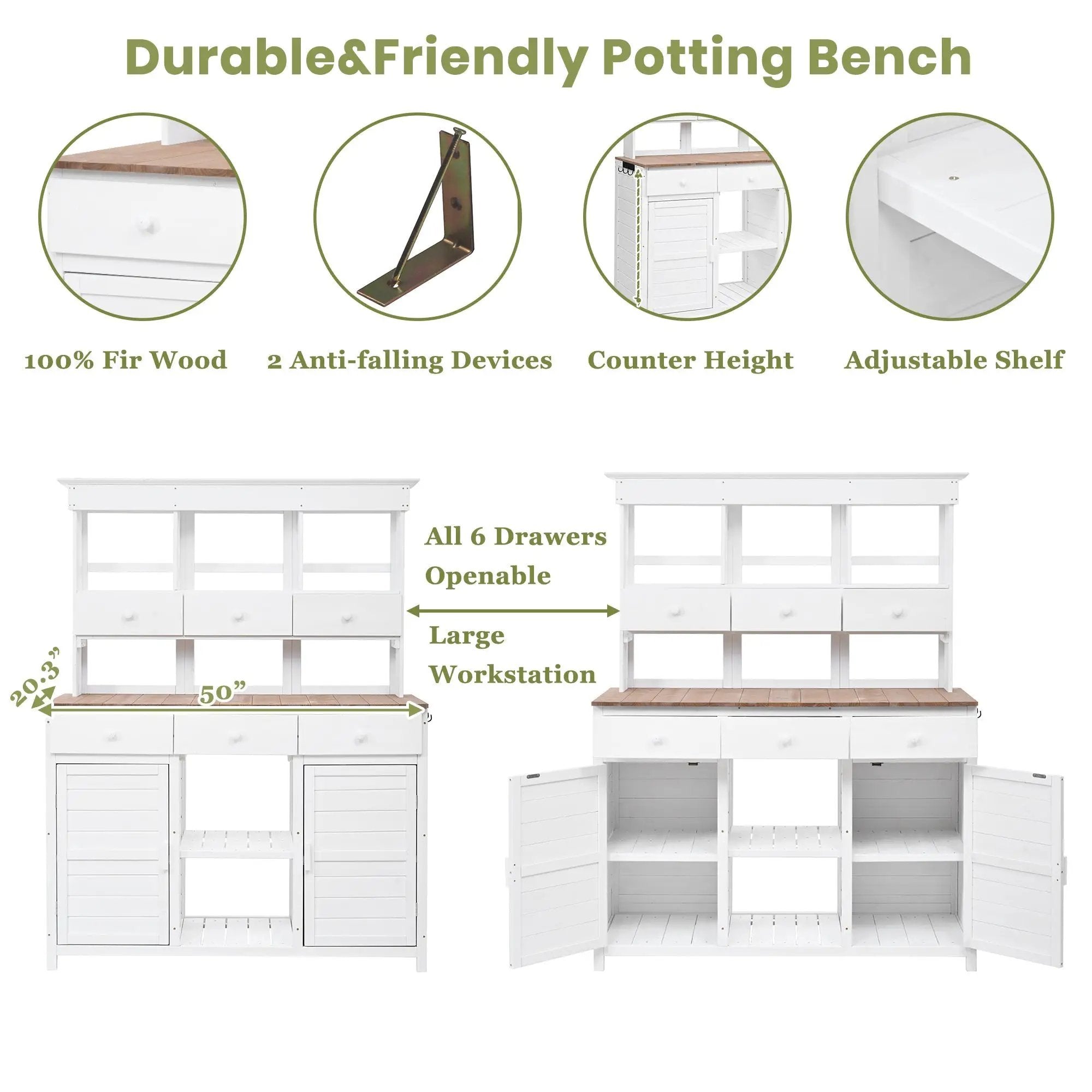 TOPMAX 65.7" Tall Garden Potting Bench Table with Hutch by HouseOfZazla