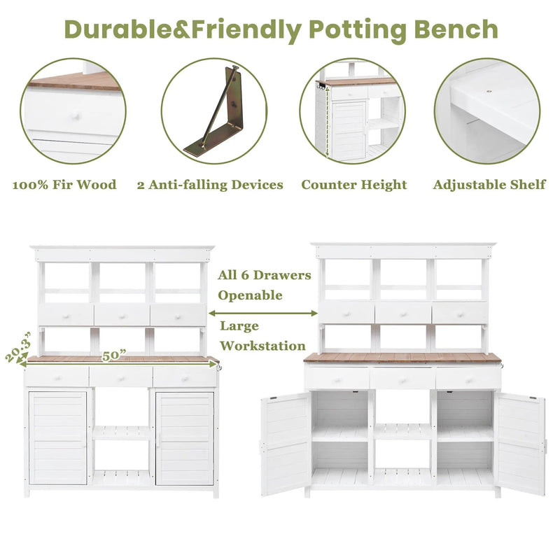 TOPMAX 65.7" Tall Garden Potting Bench Table with Hutch by HouseOfZazla