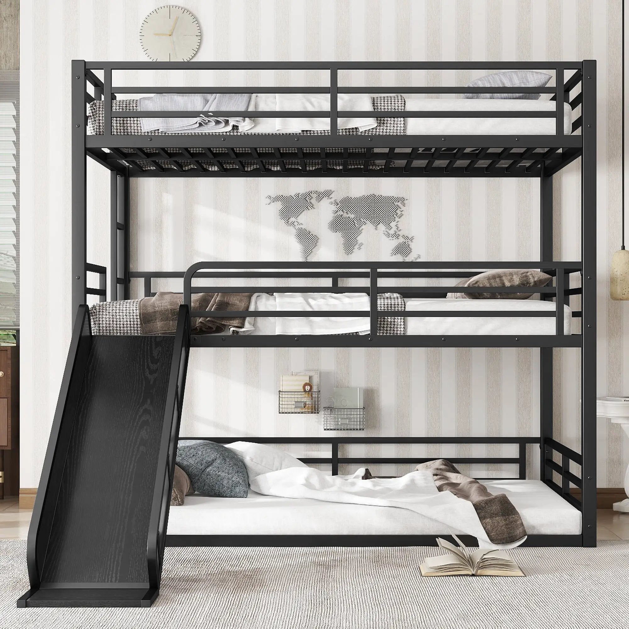 Full Over Full Over Full Bunk Bed with Slide by HouseOfZazla