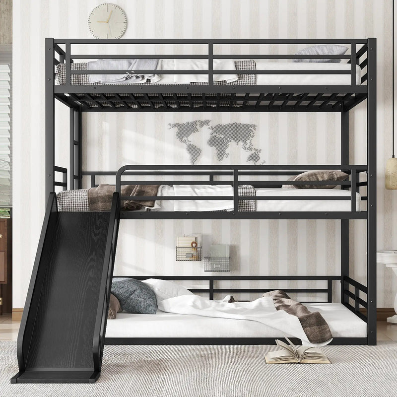 Full Over Full Over Full Bunk Bed with Slide by HouseOfZazla