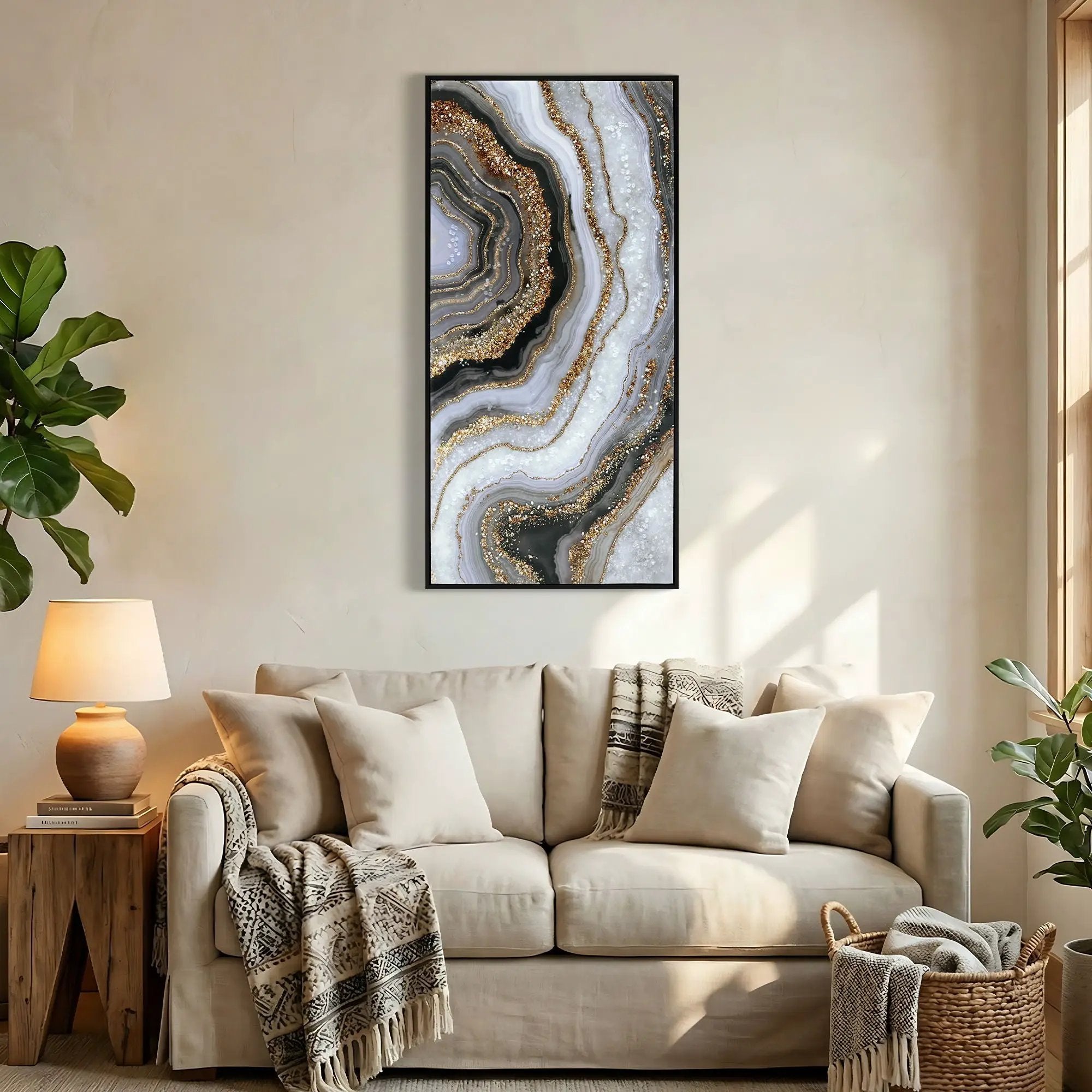 Canvas Painting Wall Art Framed, Artwork Decor, Picture Marble Print Paintings For Living Room - Frosted Glass / Gold by Unique Piece Furniture
