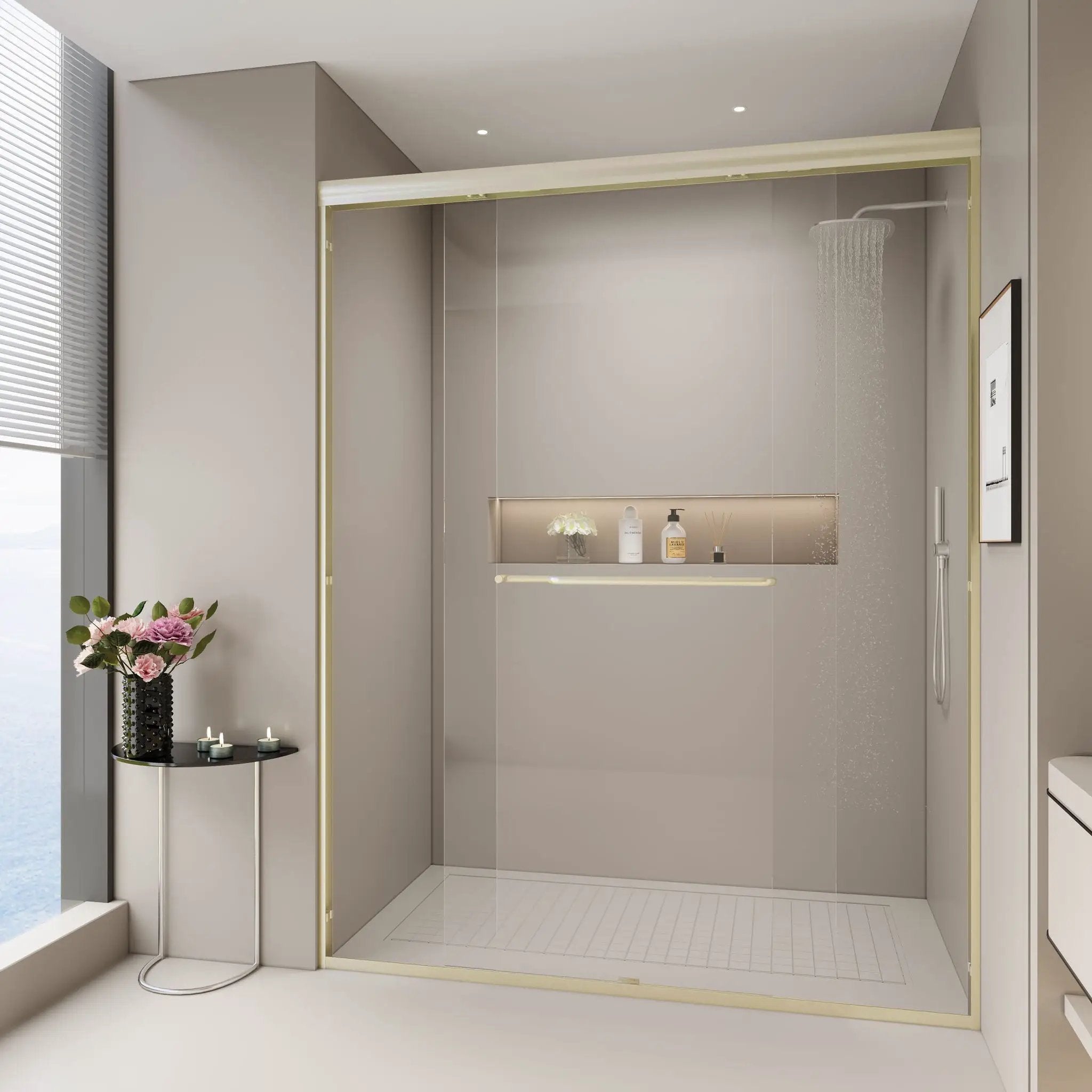 Double Sliding Shower Door, Semi-Frameless Bypass Bathroom Sliding Door With 1/4" (6 Mm) Tempered Glass For Walk-In Shower by HouseOfZazla