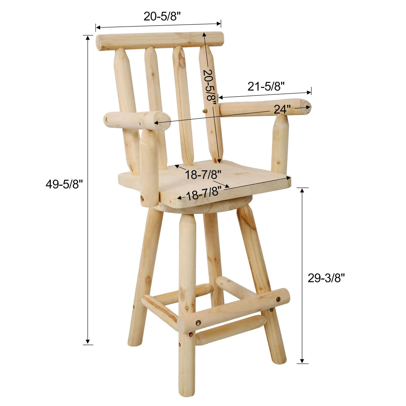 Rustic Bar Stool, Fir Wood Construction, Wide Armrest by HouseOfZazla