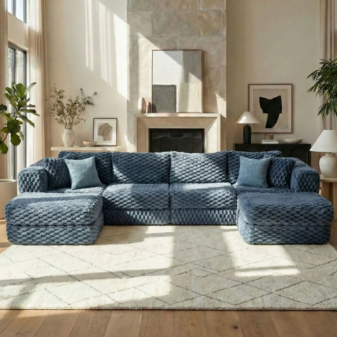 Modular Sectional Sofa, Boneless Couch With 2 Movable Ottomans by Unique Piece Furniture