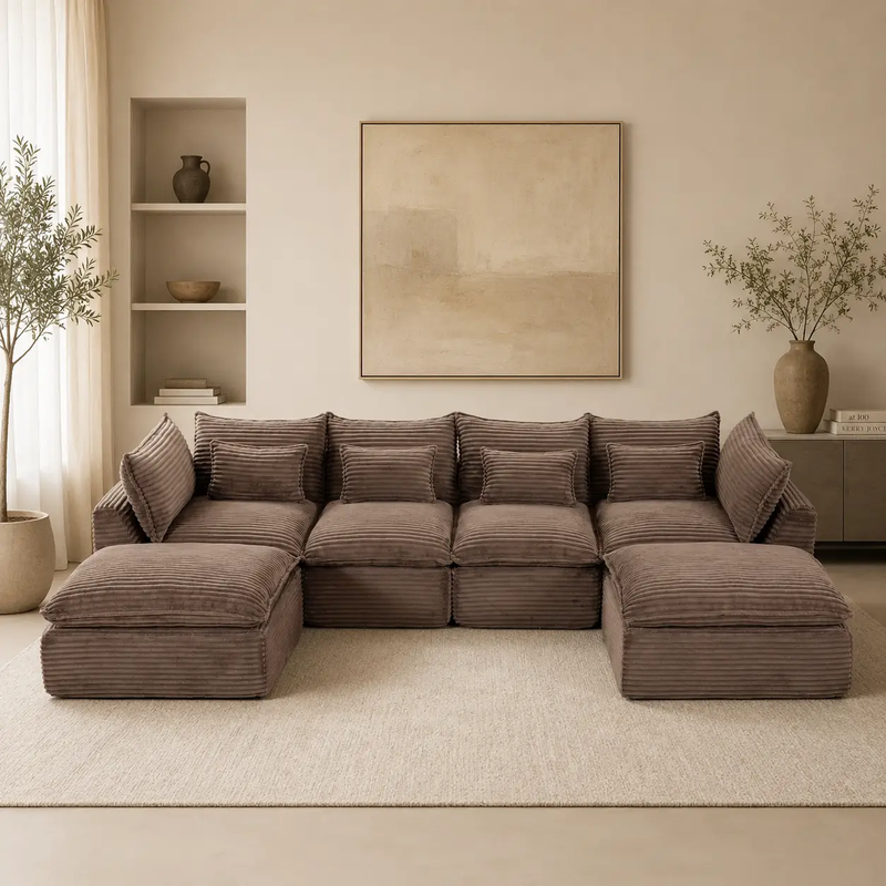 129.8" Width Cloud Couch Oversized Modular Sectional Sofa by HouseOfZazla