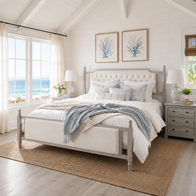 King Size Upholstered Platform Bed with Button Tufted Headboard by HouseOfZazla