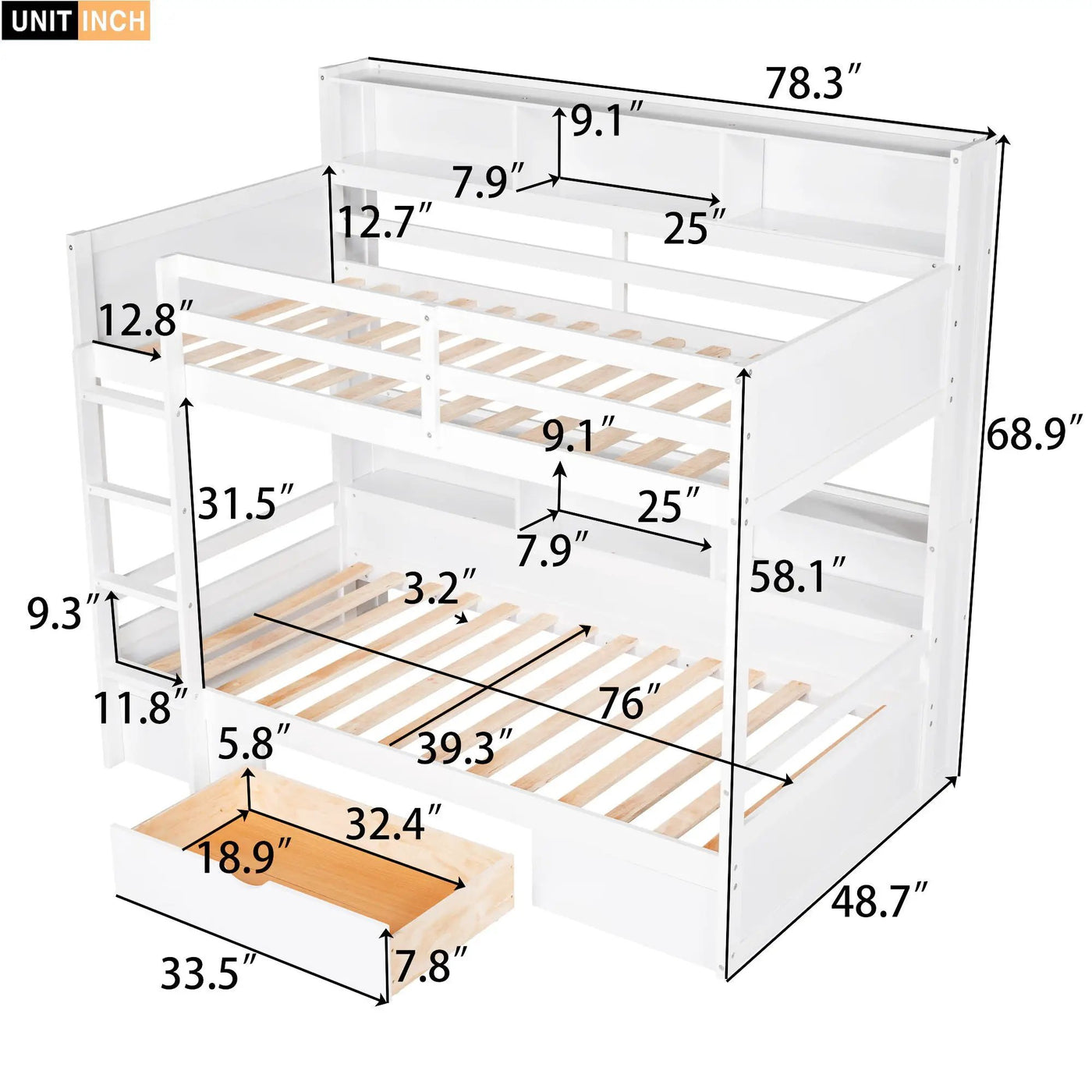 Carolee - Twin Size Bunk Bed With Built-In Shelves by Unique Piece Furniture