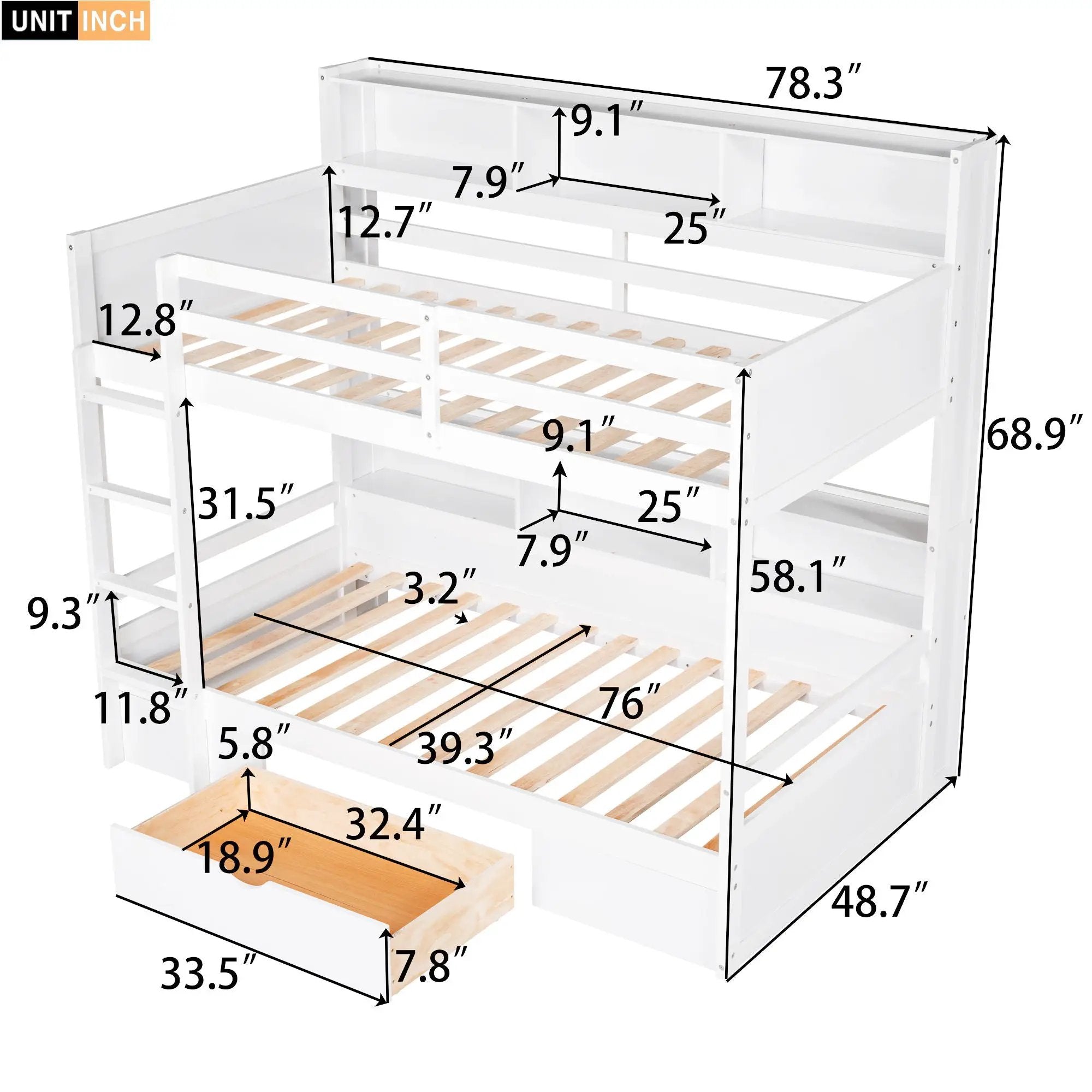 Carolee - Twin Size Bunk Bed With Built-In Shelves by Unique Piece Furniture