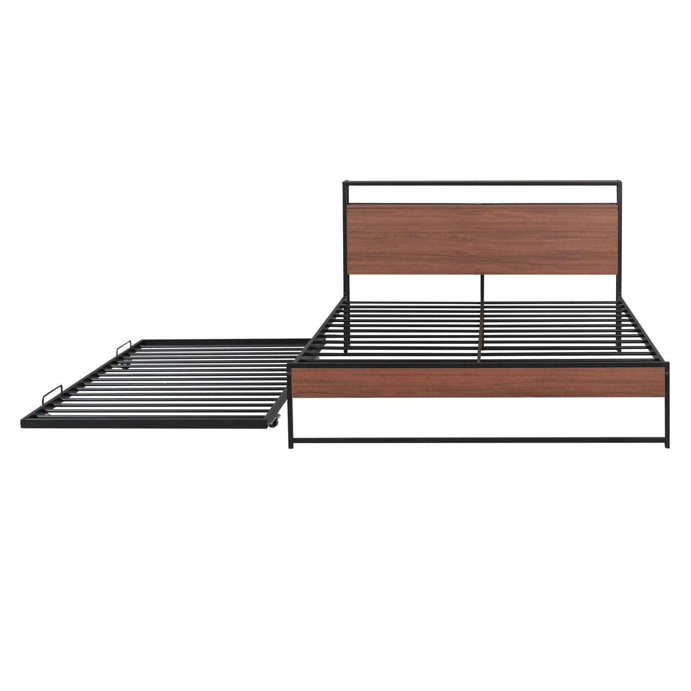 Platform Bed Frame With Trundle, USB Ports And Slat Support, No Box Spring Needed by Unique Piece Furniture