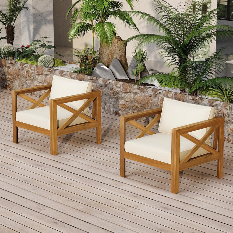Patio Conversation Set with Acacia Wood Armchairs and End Table by HouseOfZazla
