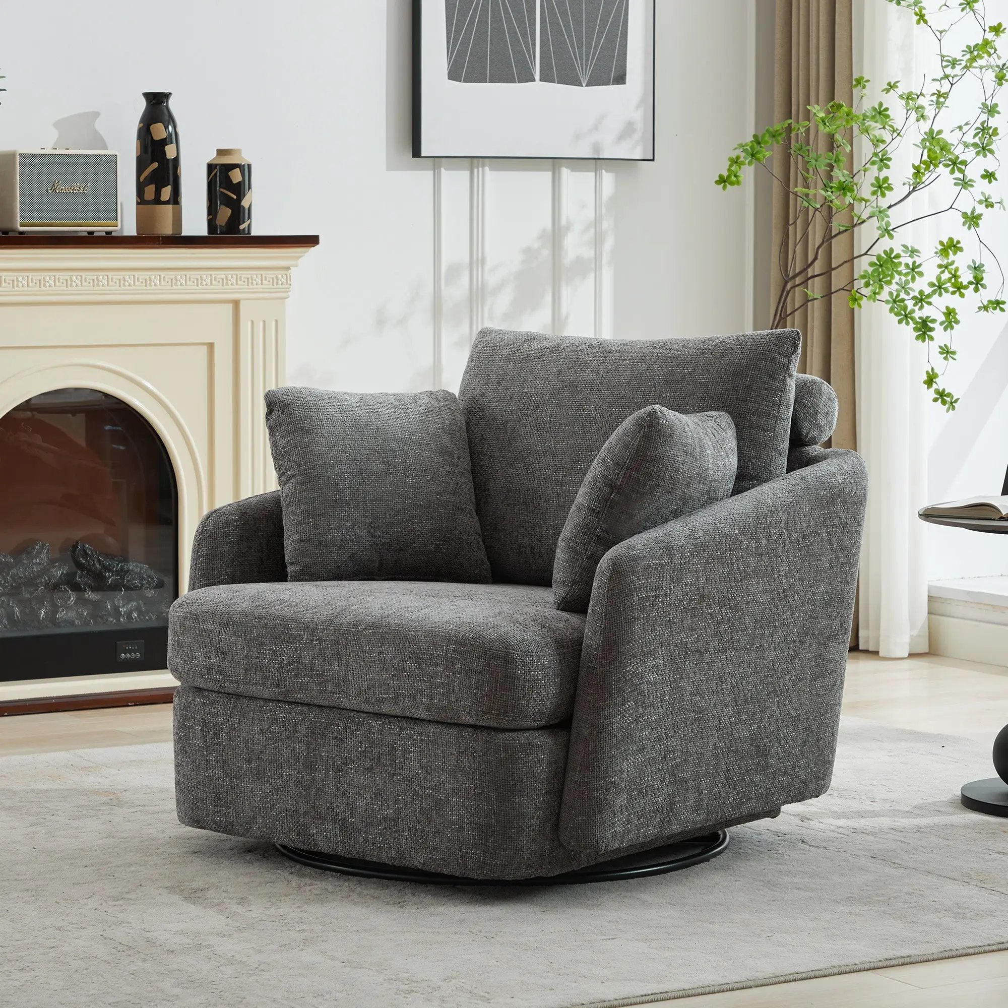 40.55"W Swivel Accent Chair With 2 Throw Pillows by HouseOfZazla