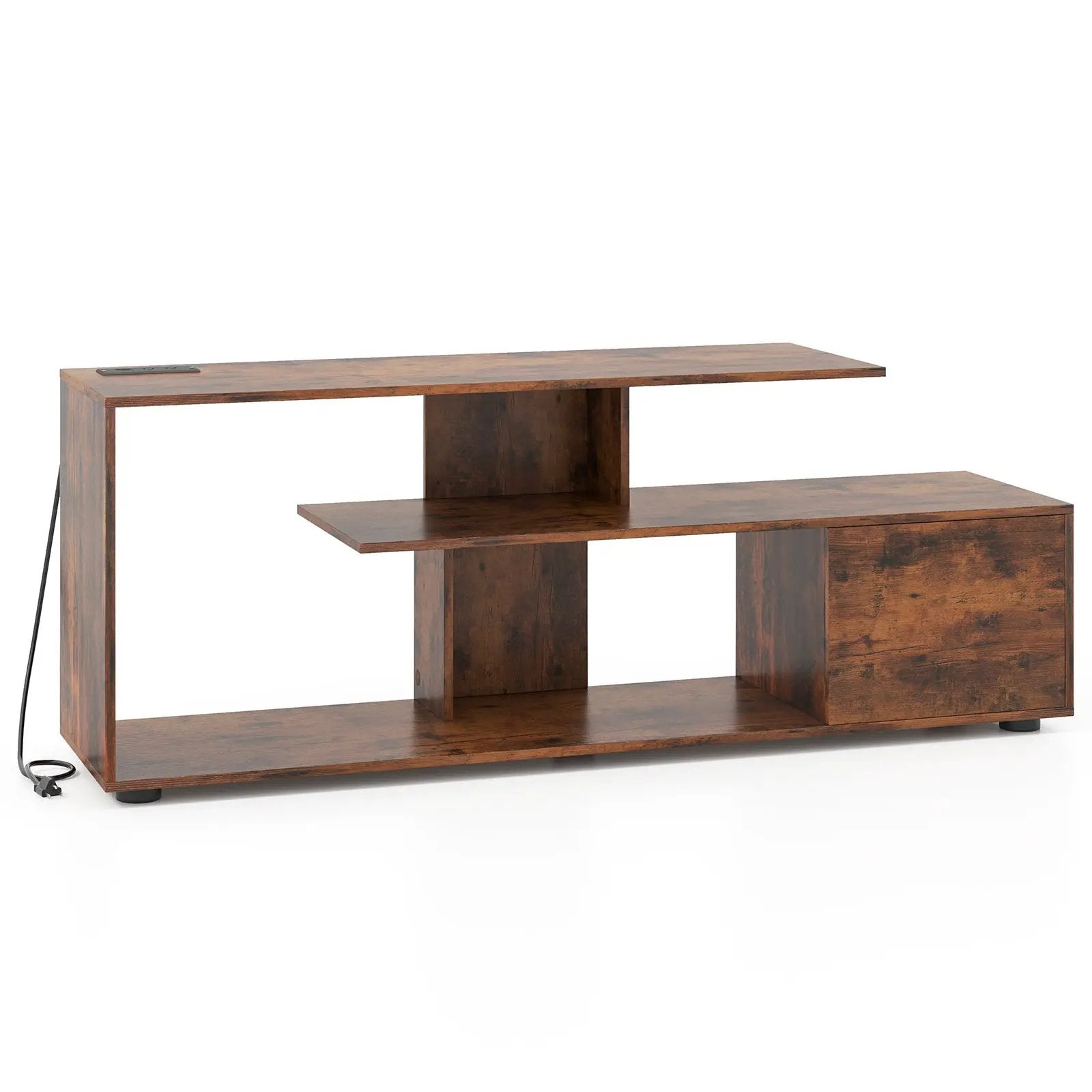 60 Inch Entertainment Center TV Stand with Power Outlet-Rustic Brown by DirectDeals