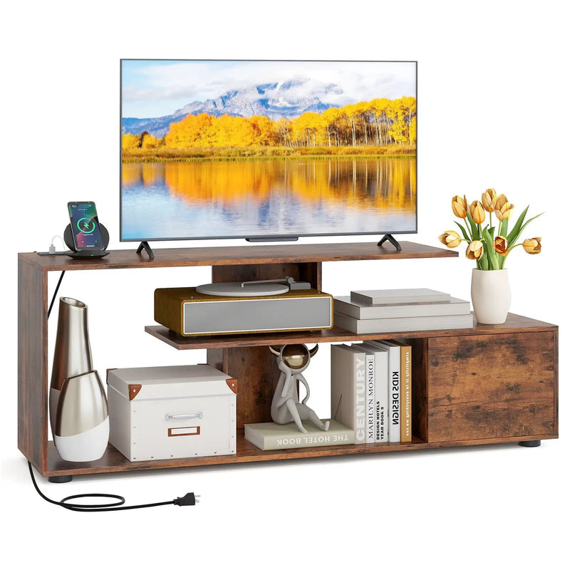 60 Inch Entertainment Center TV Stand with Power Outlet-Rustic Brown by DirectDeals
