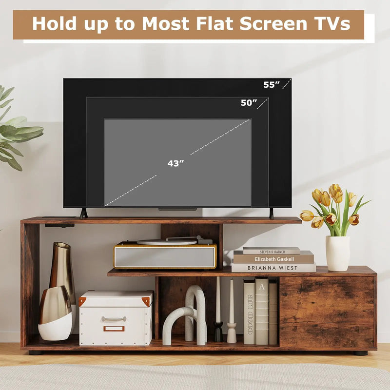 60 Inch Entertainment Center TV Stand with Power Outlet-Rustic Brown by DirectDeals