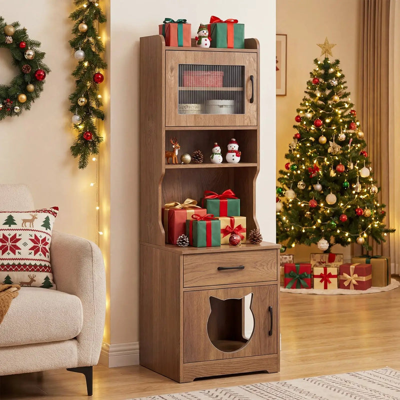 Cat Litter Box Enclosure with LED Light & Charging Station by DirectDeals